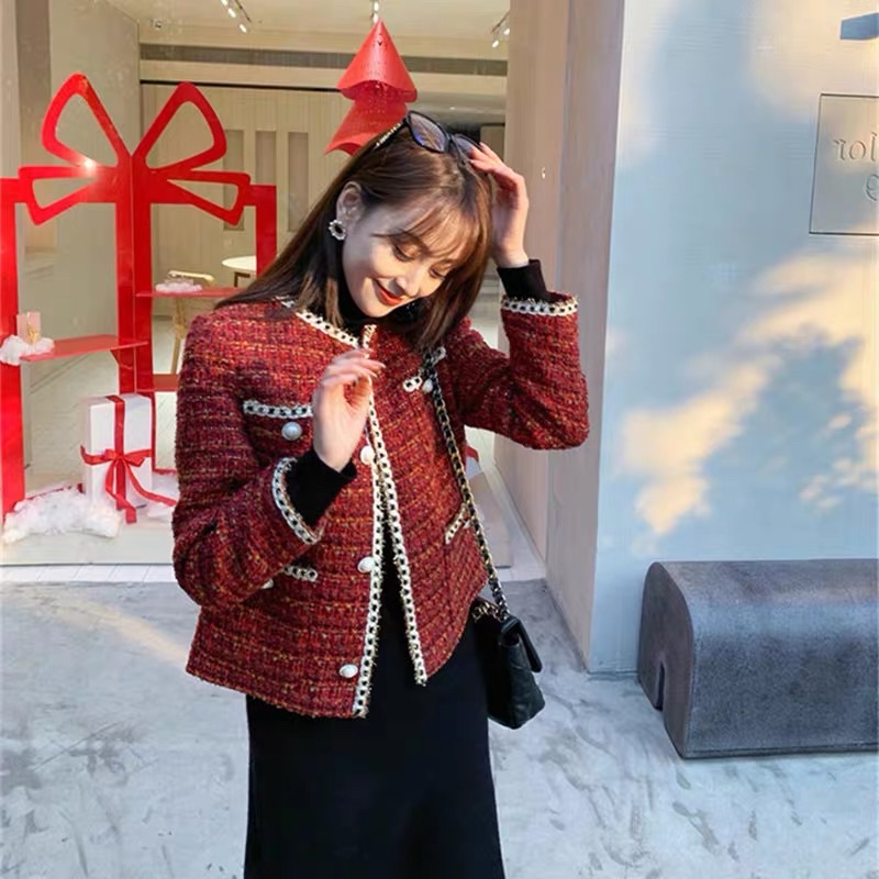 (Có Sẵn) Áo Dạ Hàn Quốc Form Chuẩn Loại 1 ~ Áo Khoác Dạ Tweed Đỏ Phối Viền Thừng (Ảnh Thật)