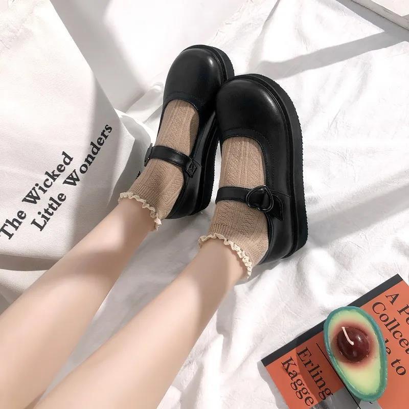 Giày búp bê lolita quai dán Phong Cách Ulzzang