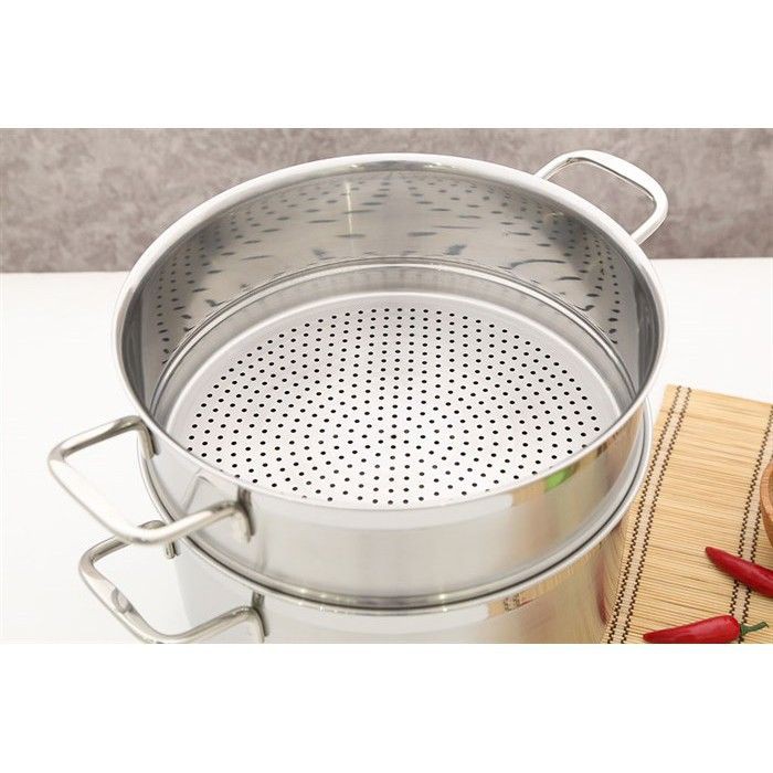 Bộ nồi xửng hấp 3 đáy inox 430 FiveStar Standard nắp kính, sử dụng bếp từ , tặng 2 vá canh