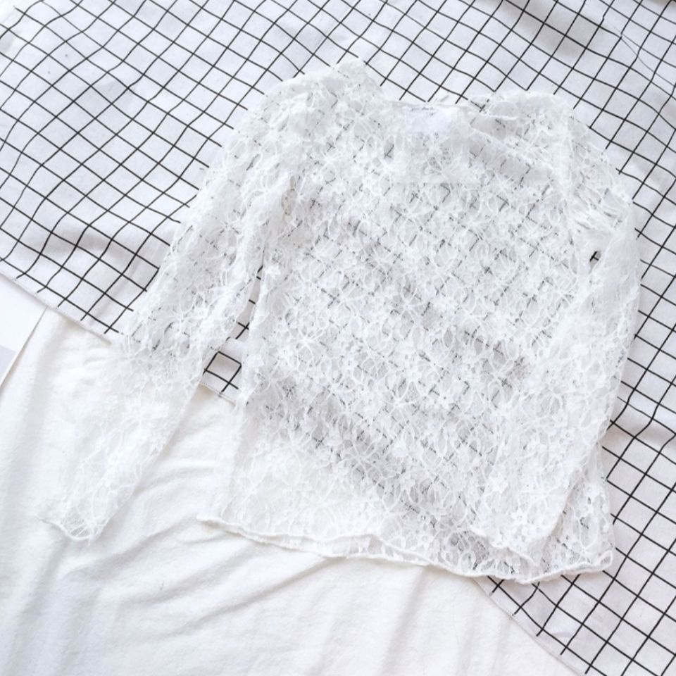 Áo ren lưới mỏng tay dài thời trang mới xuân thu 2021 cho bé gái