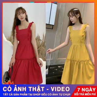 Váy Sát Nách Vai Bèo Dáng Xòe | Đầm Xòe Cát Lụa | Hàng Thiêt Kế FREESHIP