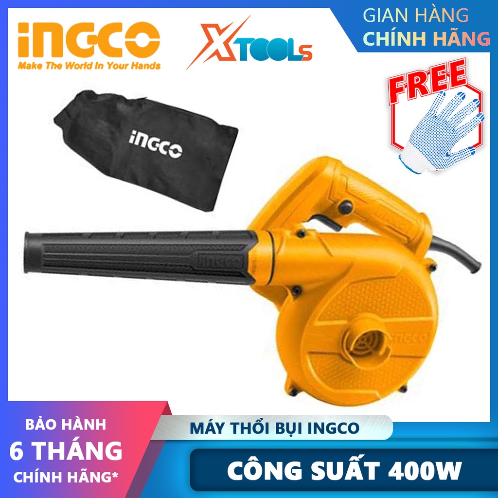 Máy thổi bụi INGCO AB4018 máy thổi bụi cầm tay 400W, Tốc độ không tải 13000 vòng/phút, Mức thổi 3.0m3/phút thổi lá. bụi