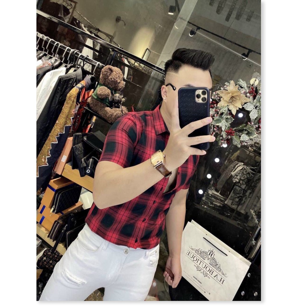 Áo sơ mi nam caro tay ngắn phong cách tre trung năng động 2021