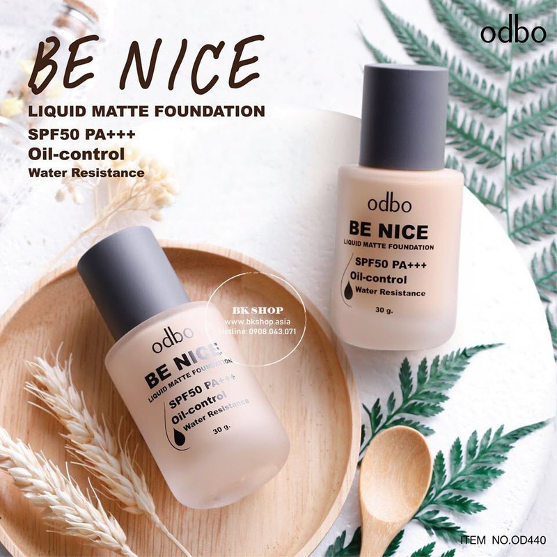 KEM NỀN SIÊU LÌ VÀ KIỀM DẦU ODBO BE NICE SPF50 30ML CHÍNH HÃNG - 8408