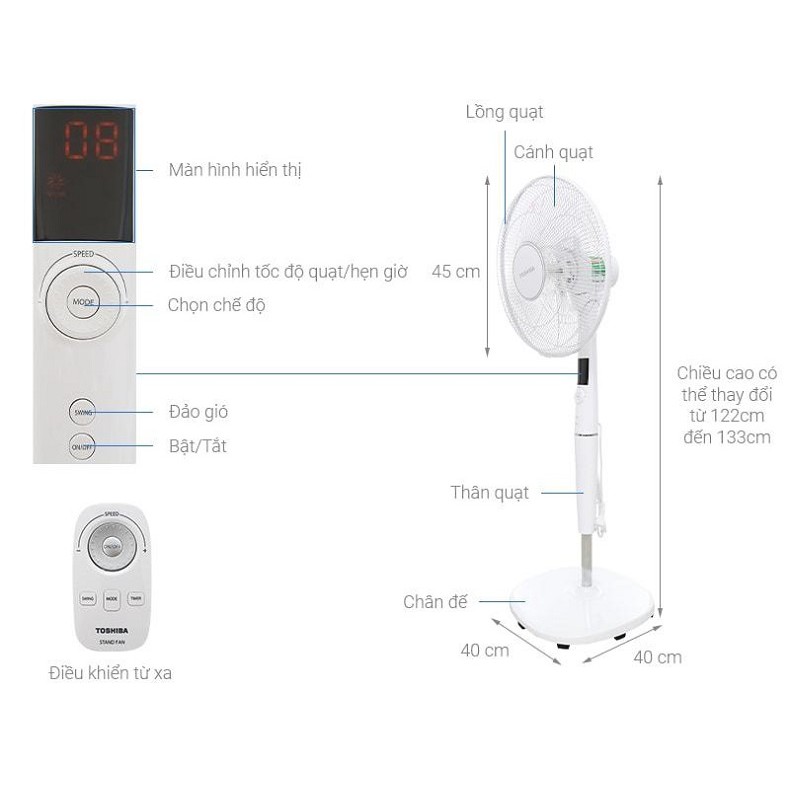 (Mã CHUTHI14 giảm 15K) Quạt cây Toshiba F-LSD30(W)VN có khiển model 2022 - Hàng chính hãng