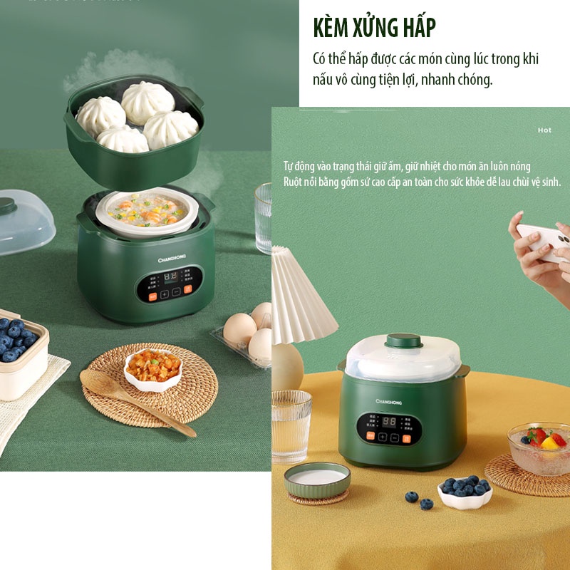 Nồi Nấu Cháo Chậm Changhong - Nồi Nấu Chậm - Nồi Hầm Cách Thủy - Nồi Ninh Cháo Cho Bé Đa Năng