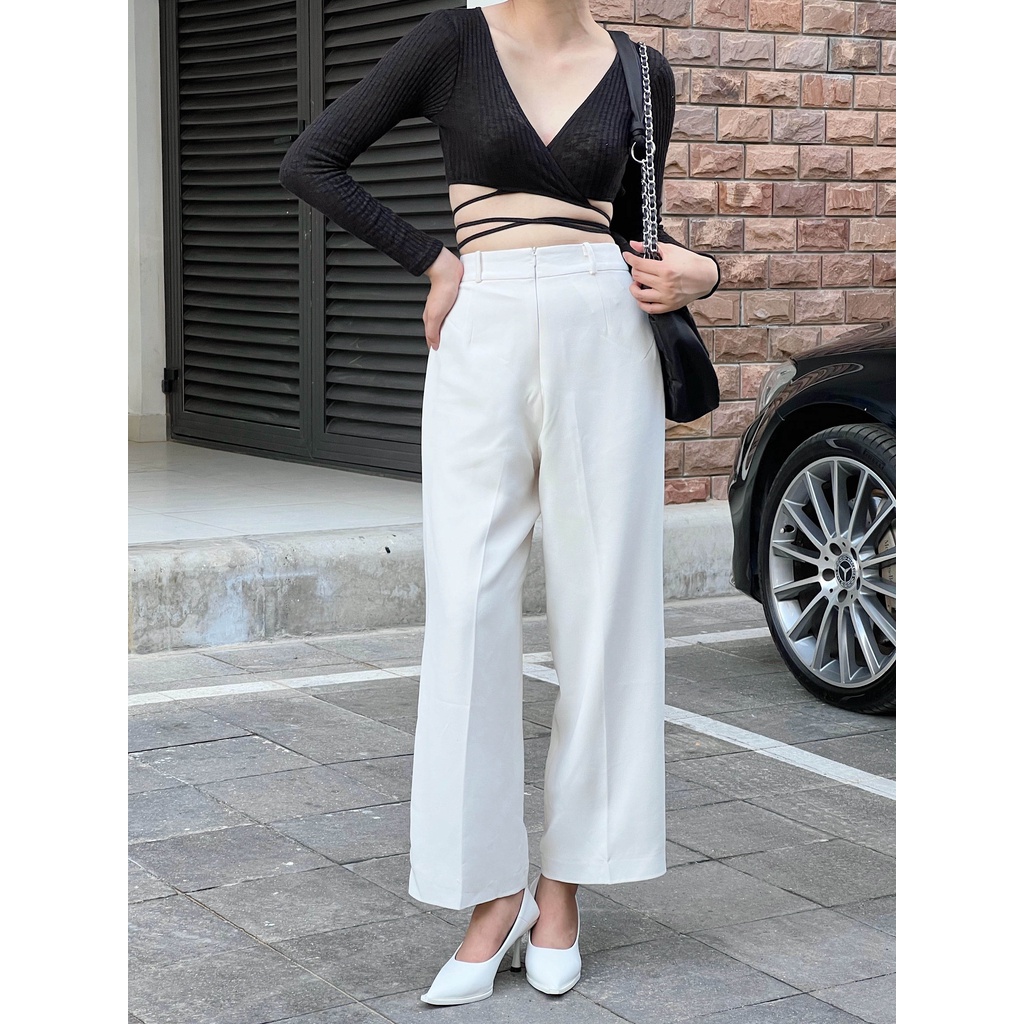 Quần tây dài 2 lớp ống suông đơn giản xếp 2 li trước thời trang GAGO màu trắng GO3928