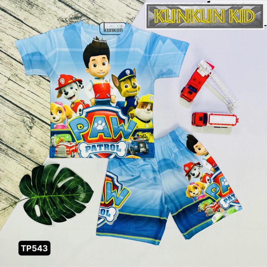 Quần áo bé trai in hình Chú chó cứu hộ Paw Patrol chất Thun lạnh Kunkun TP543 - Đồ bộ trẻ em size đại từ 10-40kg