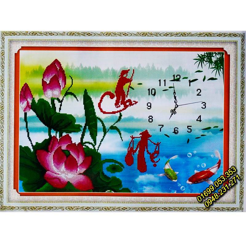 Tranh thêu đồng hồ thư pháp Cha Mẹ - 222883