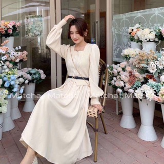 Ảnh thật - váy pha len kèm belt da