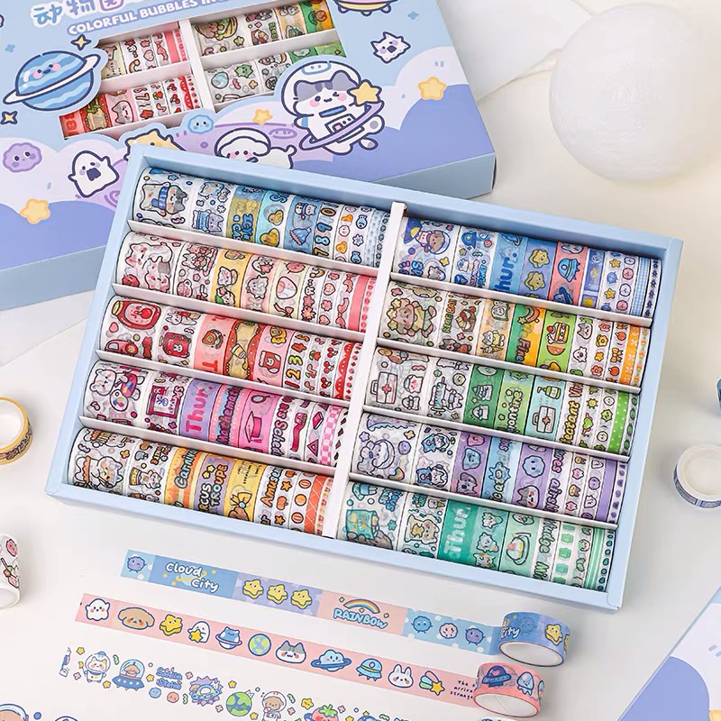 Hộp 100 cuộn washi tape dễ thương (có tách lẻ 20 cuộn)