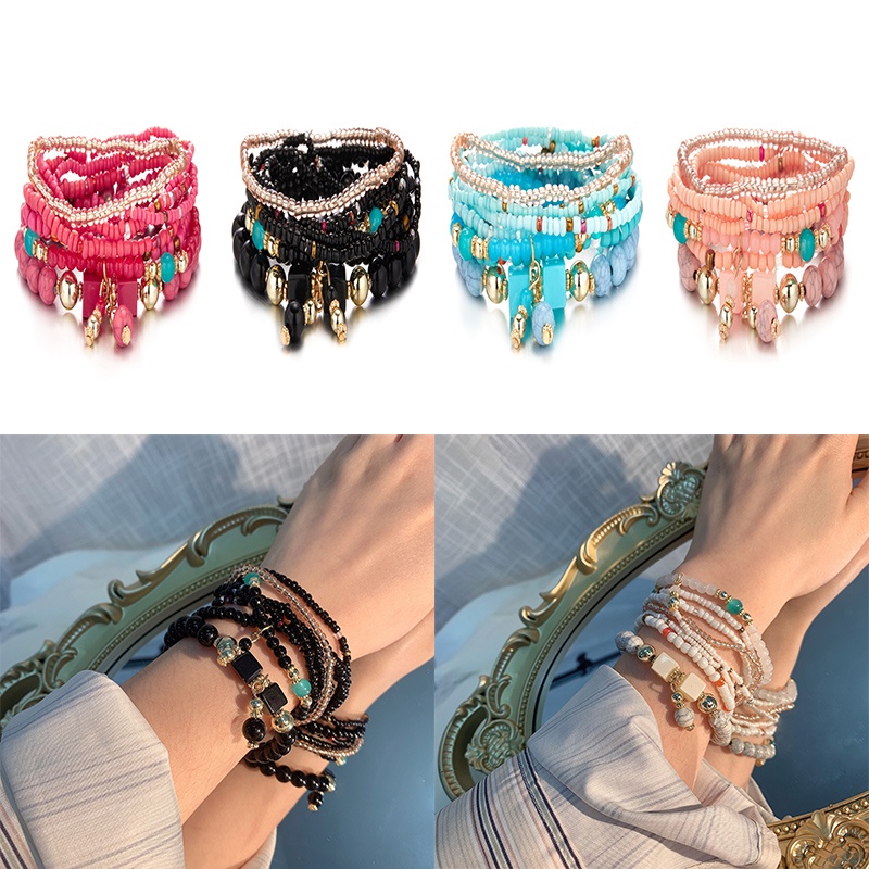 Set 8 vòng đeo tay RINHOO FRIENDSHIP chuỗi hạt phong cách boho thời trang cho nữ