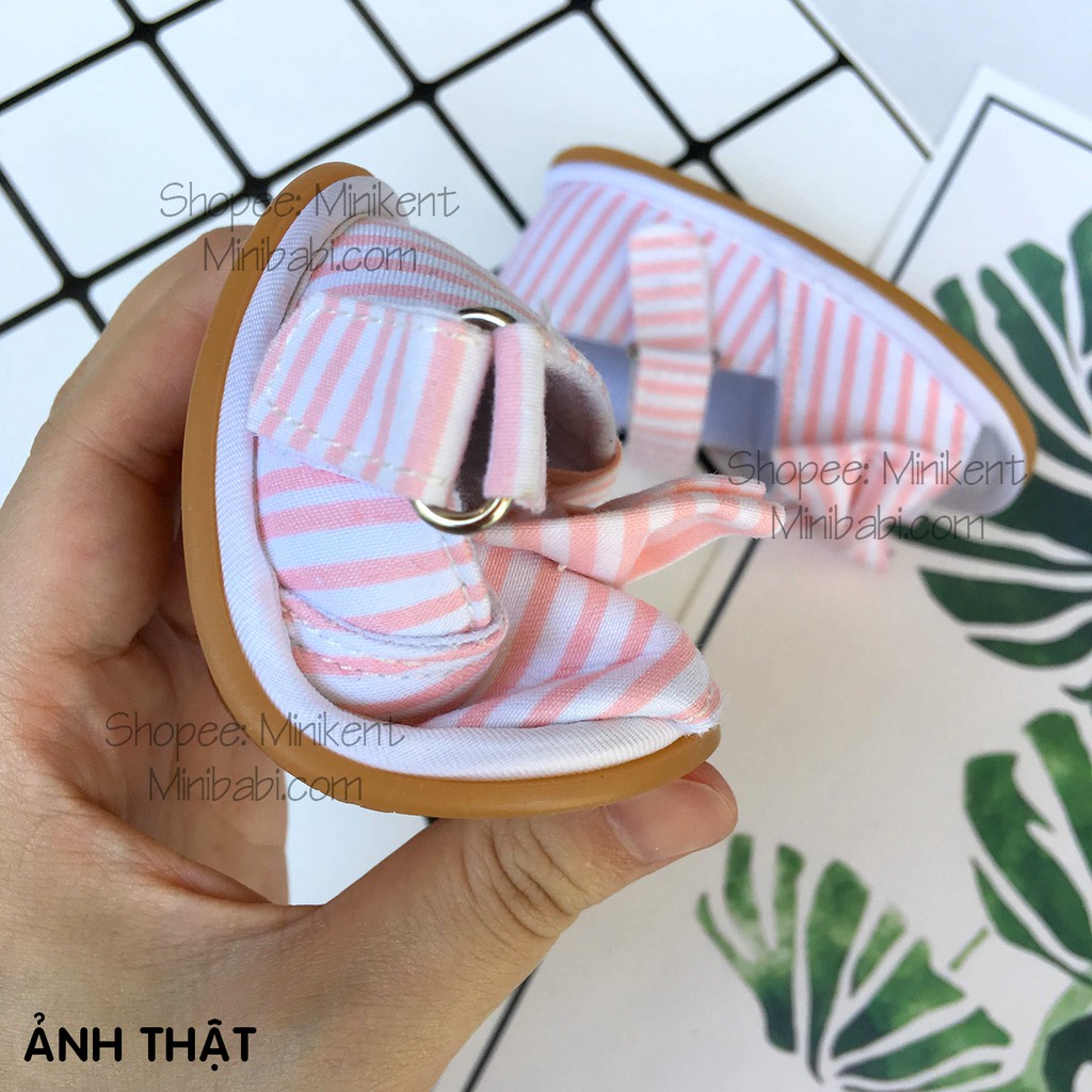 Sandal tập đi đế mềm đính nơ bé gái 0-18M