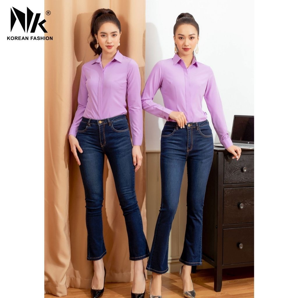 Quần Jeans Nữ Công Sở NK FASHION Ống Loe Lưng Cao, Chất Liệu Nhập Hàn Cao Cấp, Co Giãn Tốt NKFQU2011013