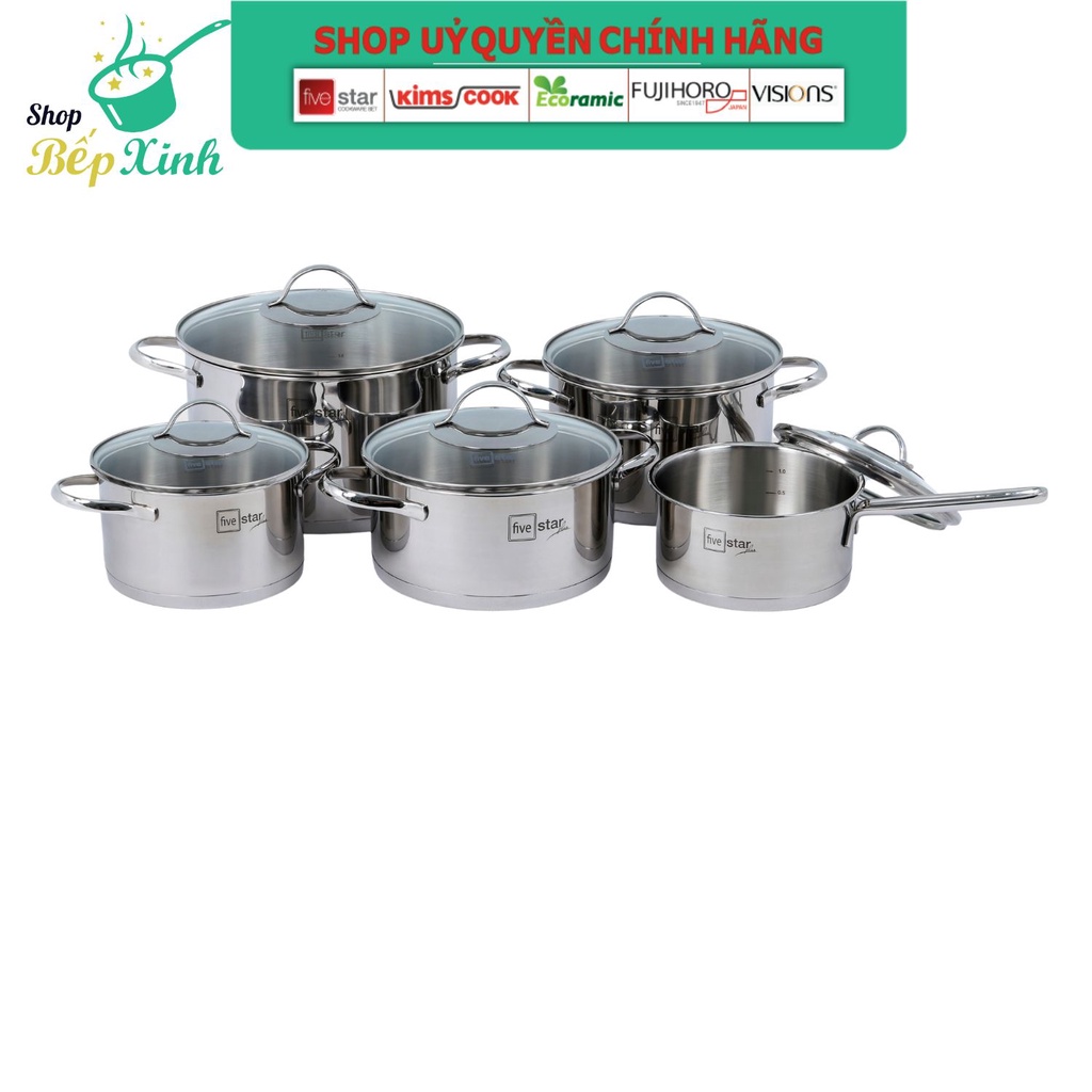 Bộ nồi inox 304 bếp từ cao cấp FIVESTAR Plus quai oval kiểu Silit 5 món nắp kính