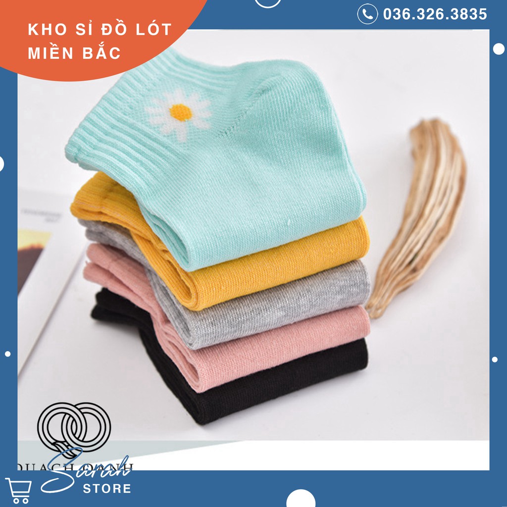 Combo 10 đôi tất cổ ngắn in hoa cúc tặng kèm túi đựng