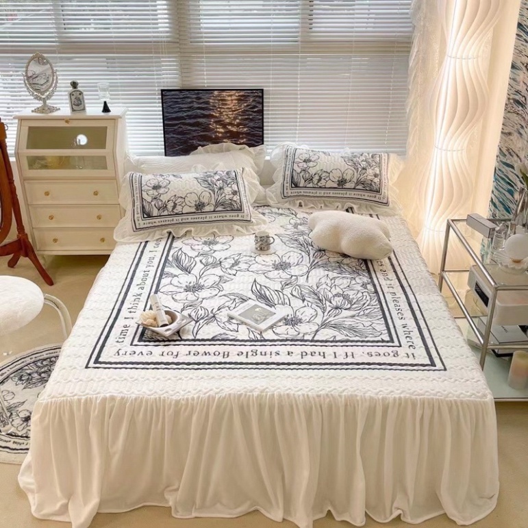 Bộ Ga Gối 3 món nỉ tuyết tơ siêu mịn thế hệ mới phối viền bèo cao cấp, Thảm nỉ trần phủ mẫu mới 2022