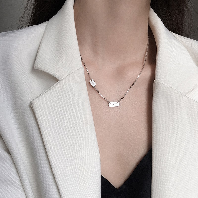 vòng cổ Bạc 925 Mặt Chữ May Mắn Phong Cách Hàn Quốc