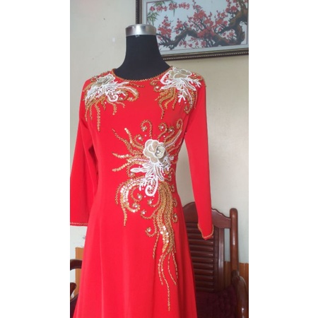 ÁO DÀI TẶNG MẸ MÀU ĐỎ. KÈM QUẦN