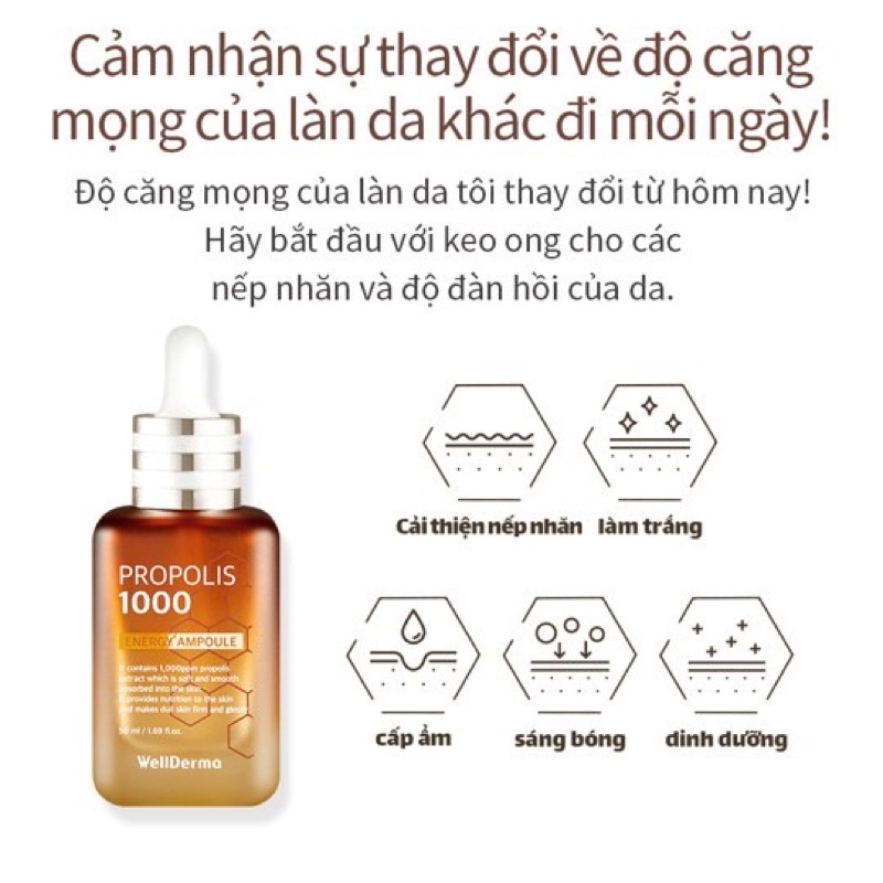 Serum Cải Thiện Nếp Nhăn Làm Trắng Da WellDerma Propolis 1000 Energy Ampoule 50ml