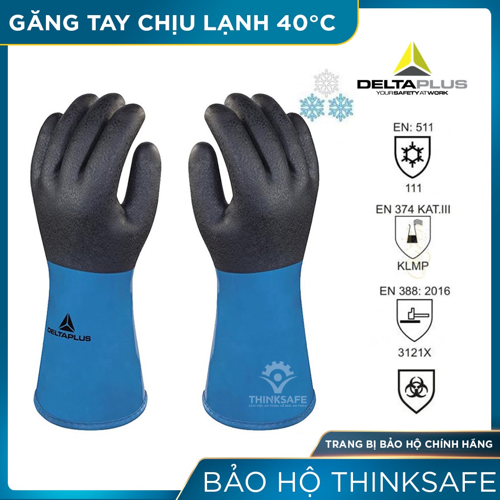 Găng tay chịu lạnh Delta plus Thinksafe, bao tay chịu nhiệt -40, độ cấu tạo phủ Latex, thao tác đa năng, ôm tay - VV837