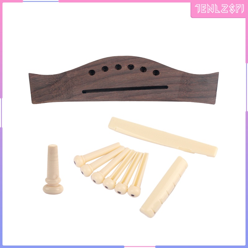 [Hot Sale] Rosewood Bridge+Bone Bridge Pins Saddle Nut Set for Folk Guitar Musical Instrument Parts