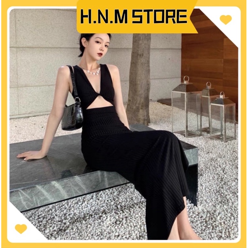 Đầm body bắt chéo nơ mặc hai kiểu chất thun gân thời trang H.N.M STORE