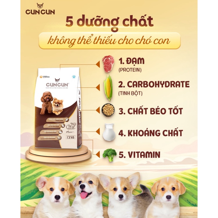Thức ăn cho chó CunCun Plus  | Dạng hạt khô 100% Organic | Tiêu chuẩn Mỹ
