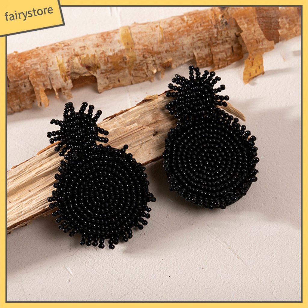 1 Đôi Bông Tai Màu Trơn Đính Hạt Hình Bông Hoa Phong Cách Bohemia Dành Cho Nữ