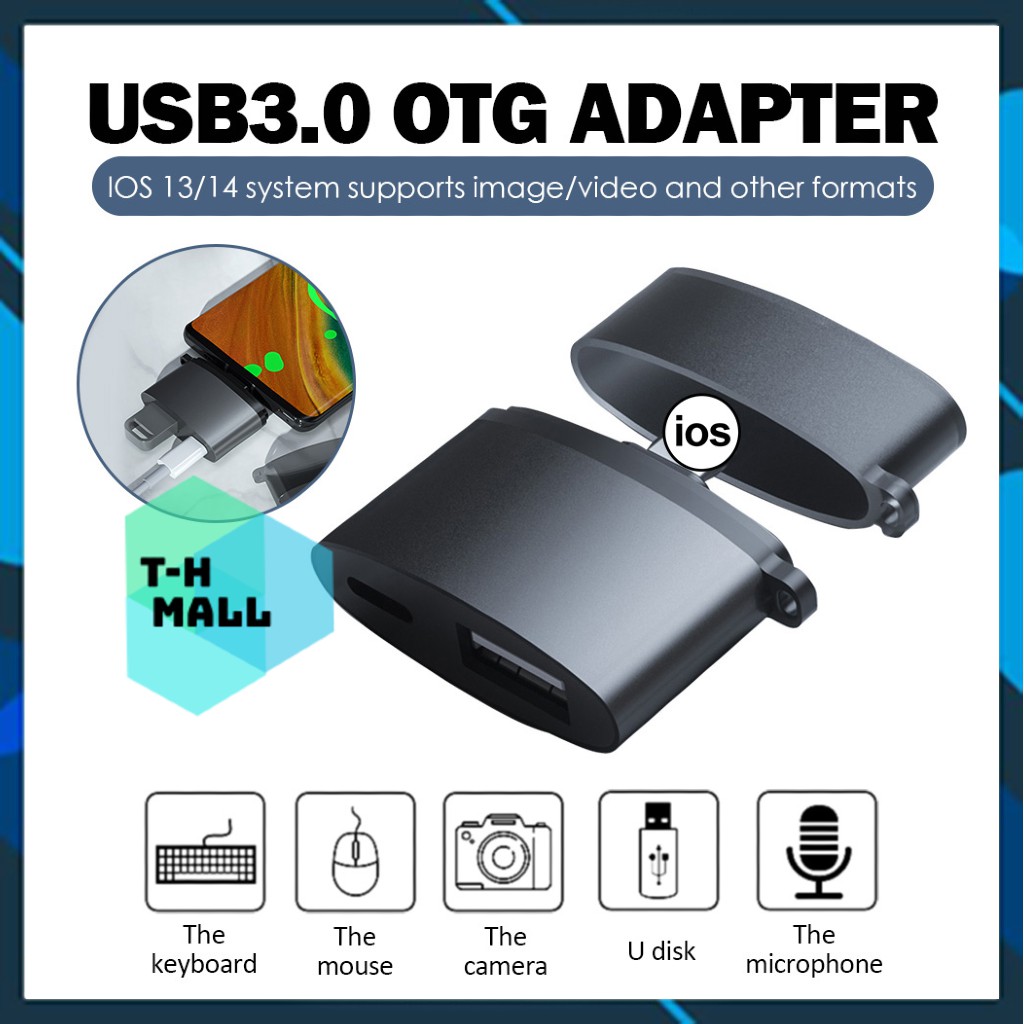 Đầu jack chuyển đổi OTG Lightning to USB-A + Lightning cho iPhone Ipad