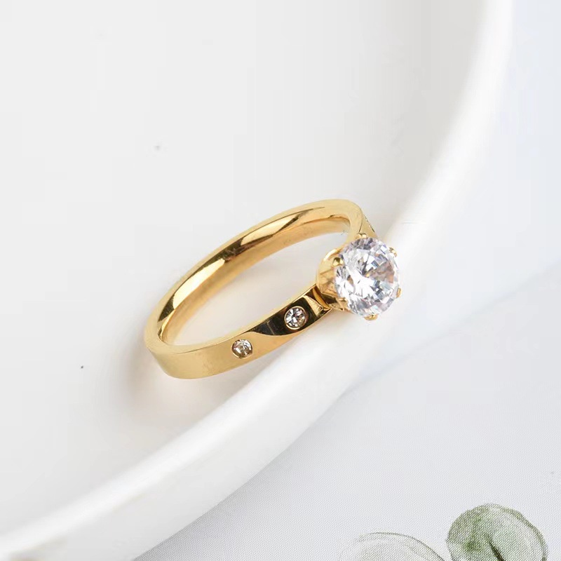 Nhẫn MAYEBE LAVEND bằng thép titan mạ vàng 18k đính đá đơn giản không phai màu phong cách Hàn Quốc thời trang cho nữ
