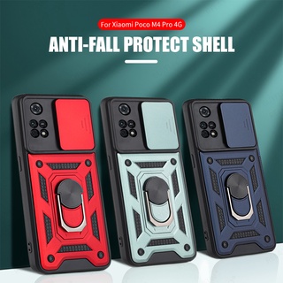 Armor metal case for xiaomi poco x4 pro 5g holder stand cover for poco m4 pro x3 nfc m3 pro 5g push pull camera protection case