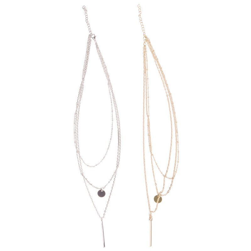 Dây chuyền hợp kim mạ vàng / bạc trang trí tua rua 3 lớp xinh xắn cho nữ