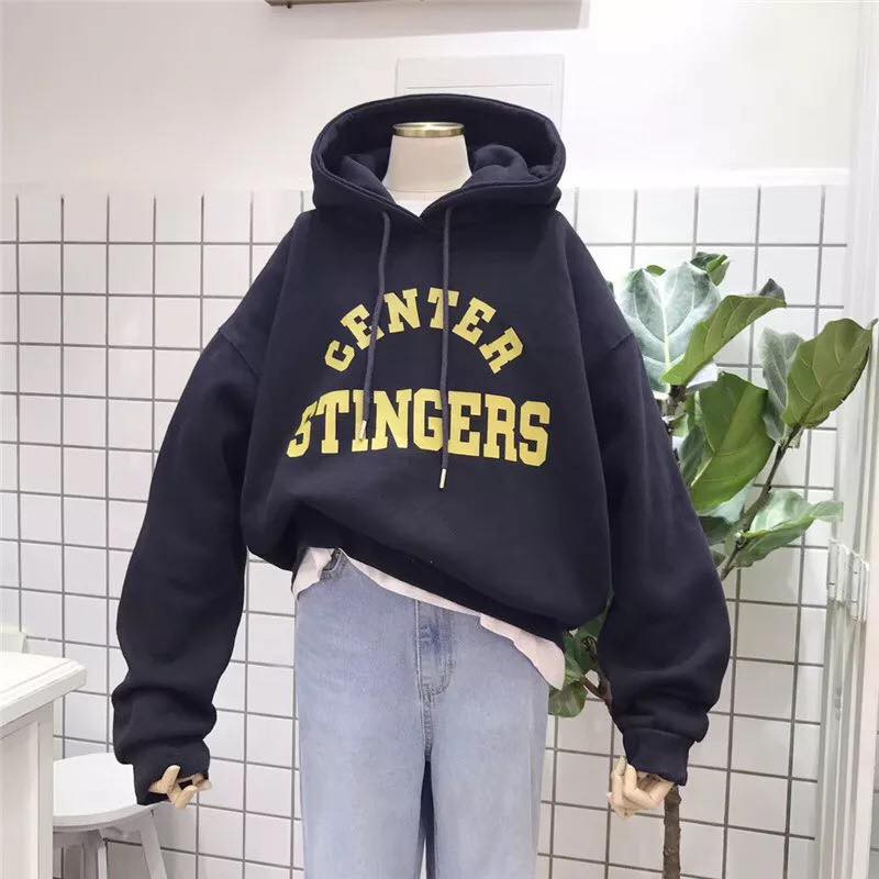 Áo hoodie nữ vải nỉ lót bông dày dặn Stingers Xanh Đen