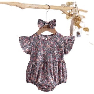 Bodysuit cho bé gái họa tiết hoa nhí kèm turban đáng yêu