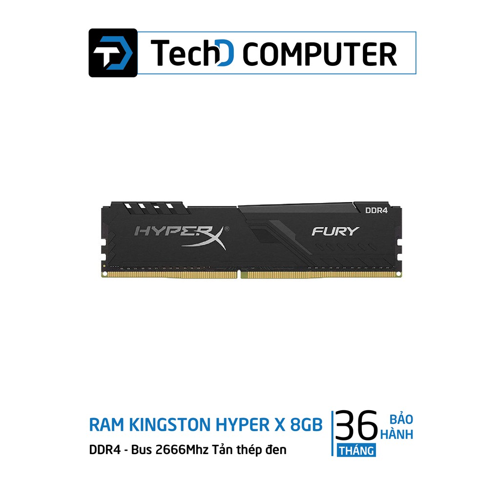 RAM 8GB Kingston HyperX Fury DDR4 (1x8) Bus 2666Mhz Tản Thép Đen (HX426C16FB3/8)