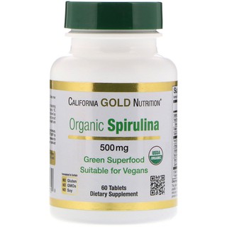Tảo xoắn Spiru-lina California Gold Nutrition, Organic Spirulina, 500 mg - 60 viên