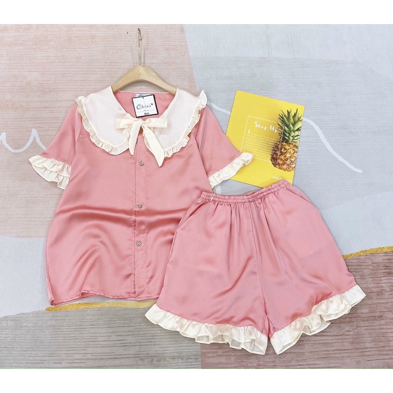 Bộ đồ Pijama lụa💖Bộ lụa thiết kế Quần Sooc Họa tiết chất liệu mát lịm | BigBuy360 - bigbuy360.vn