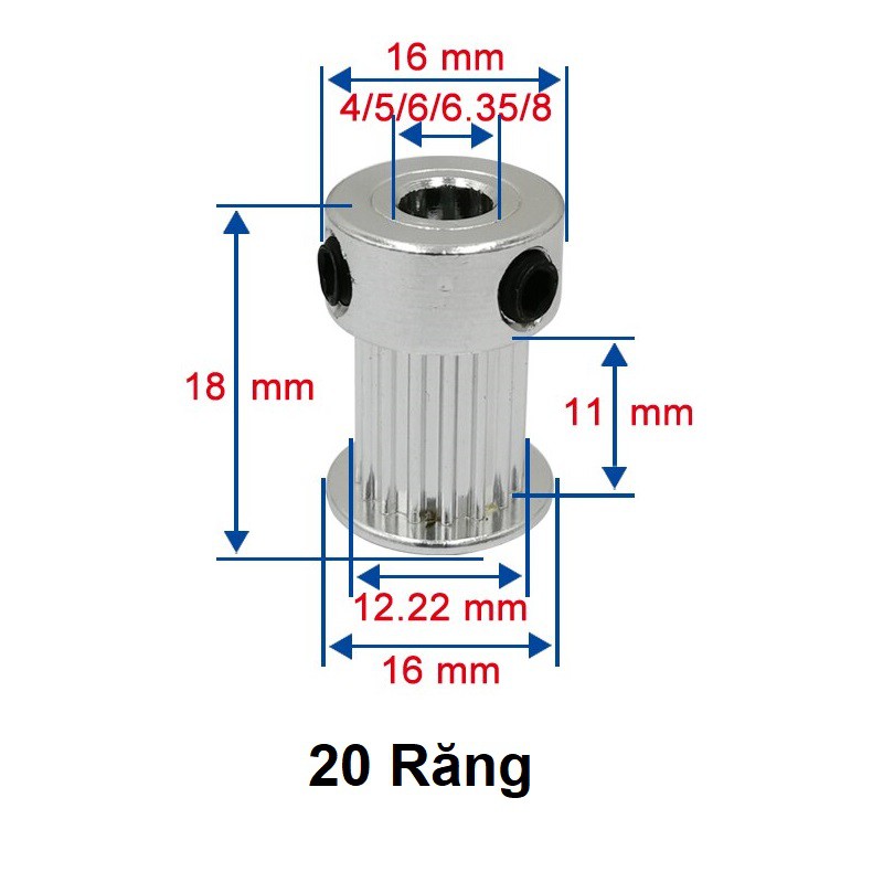 Puly GT2, Bánh răng GT2 bản rộng 10mm