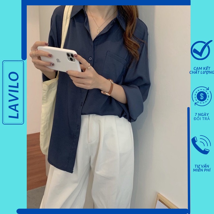 Áo sơ mi nữ form rộng dài tay kiểu công sở đẹp LAVILO ASM05