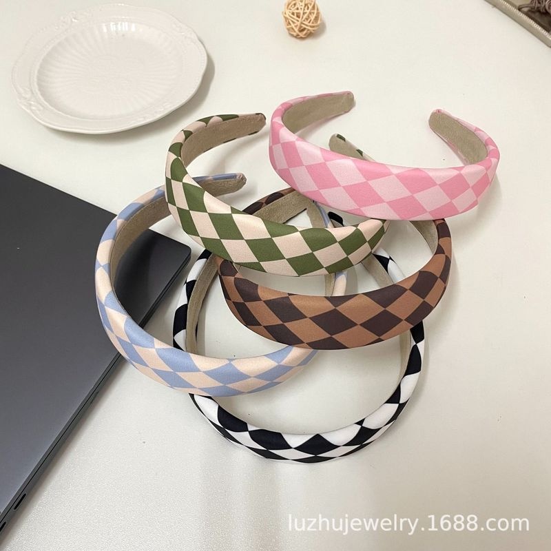 Cài tóc xốp kẻ sọc caro màu sắc đơn giản phong cách Hàn Quốc cổ điển thời trang cho nữ