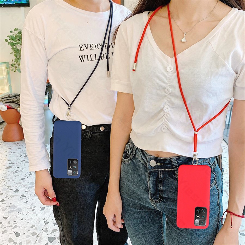 Ốp Điện Thoại TPU Mềm Màu Kẹo Có Dây Đeo Cổ Cho Xiaomi Redmi 10 9 9T 9A 9C