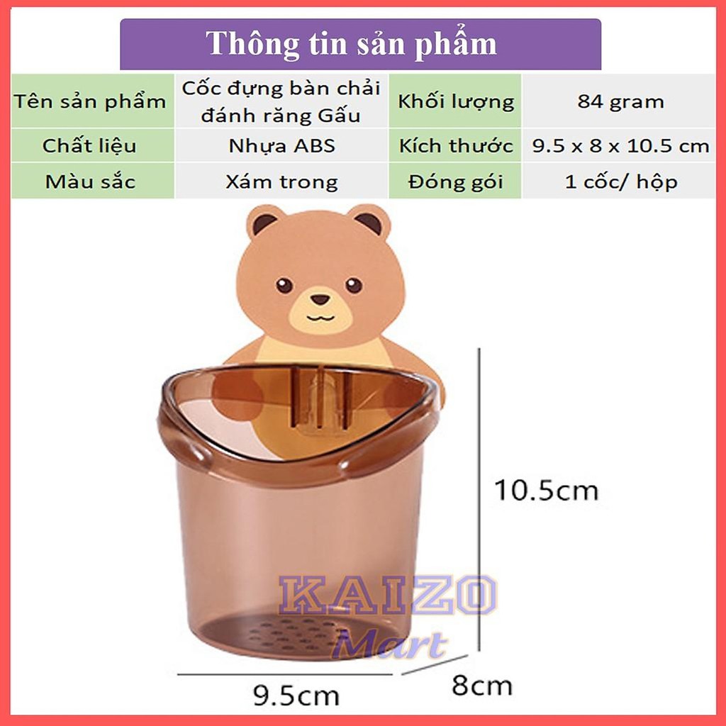 Cốc Đựng Bàn Chải, Kem Đánh Răng Cute Hình Gấu Gắn Tường