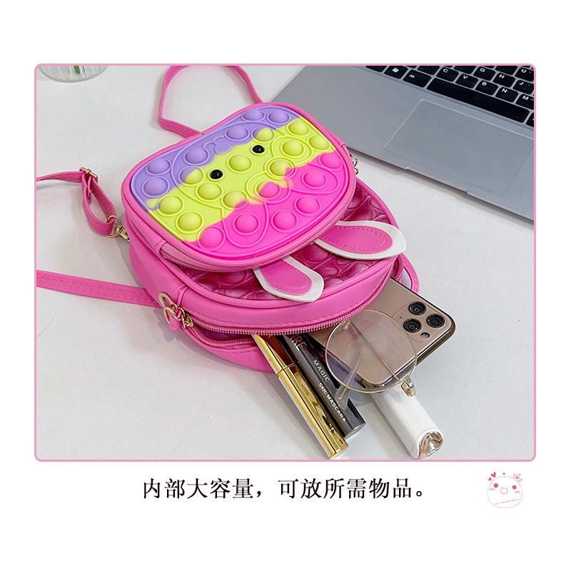 Balo đi học 2 trong 1 hai lớp có nút bấm bong bóng trang trí hình thỏ dây đeo điều chỉnh được dành cho trẻ em