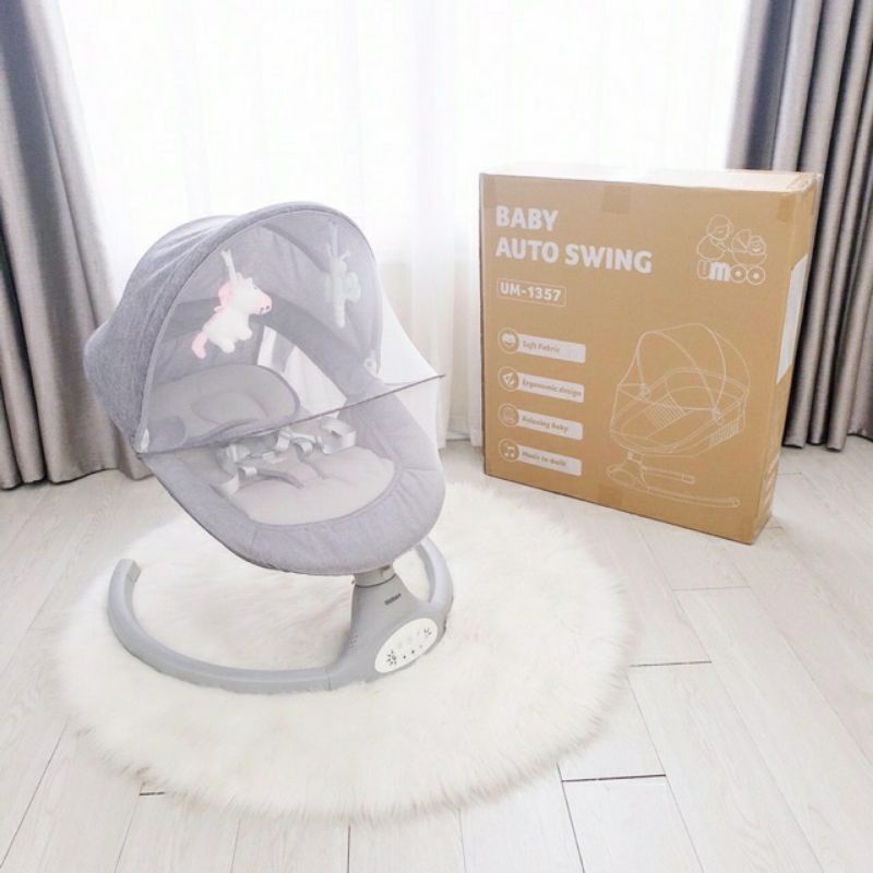 Nội điện cho bé UMOO -1357 điều khiển từ xa,5 chế độ đung đưa tự động kết hợp Bluetooth, nhạc trắng êm ái giúp ru ngủ bé