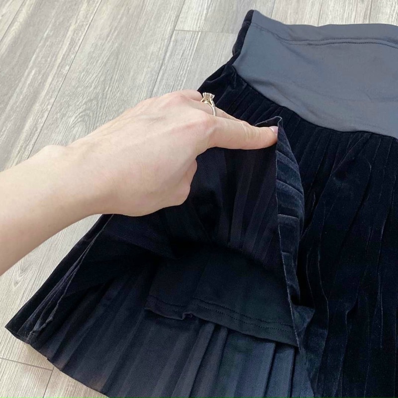 Chân váy nhung bầu xếp li ngắn thời trang CV22, hàng chuẩn đẹp có lót quần mềm bên trong