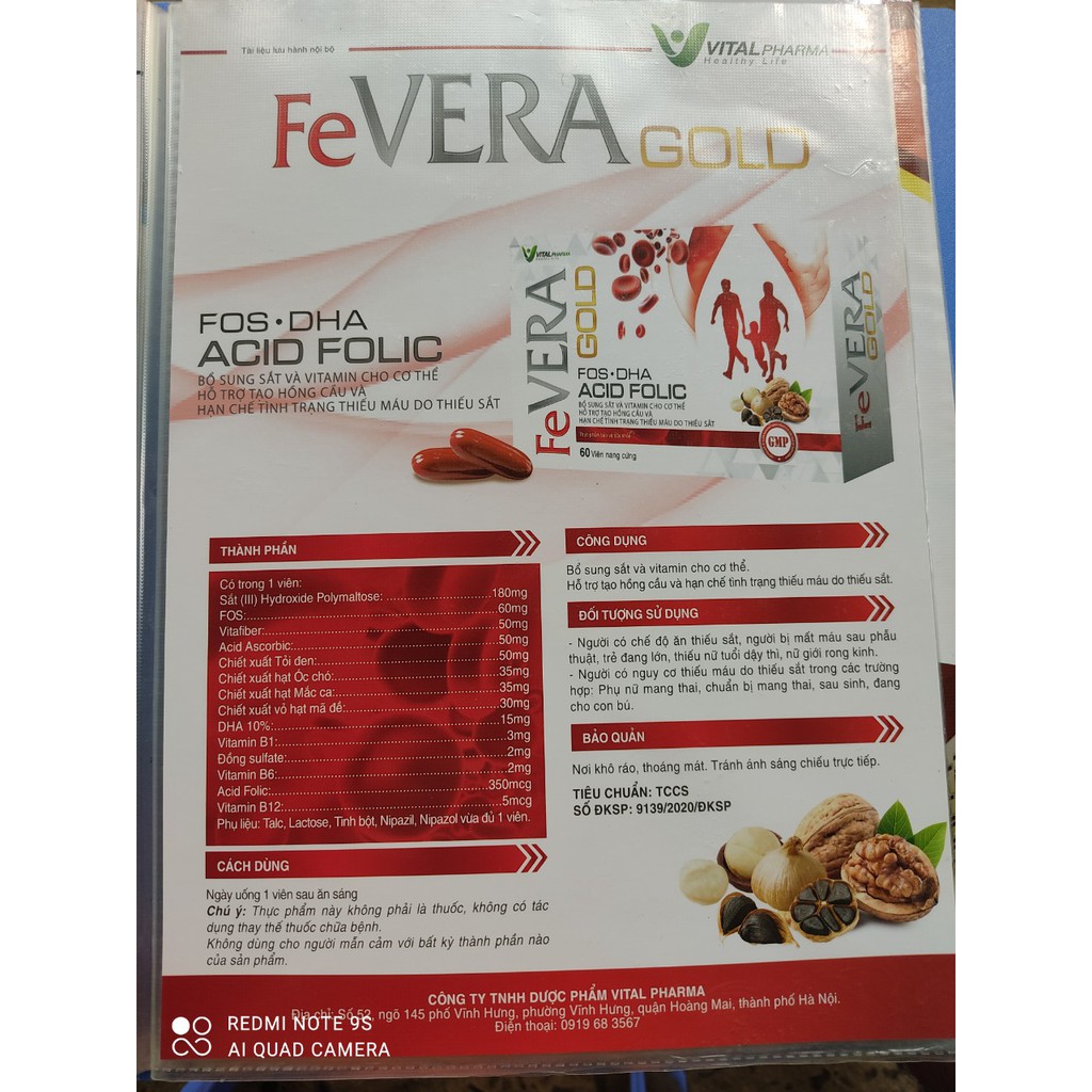 [VITAL PHARMA] Viên uống bổ sung sắt Fevera gold - Hộp 60 viên