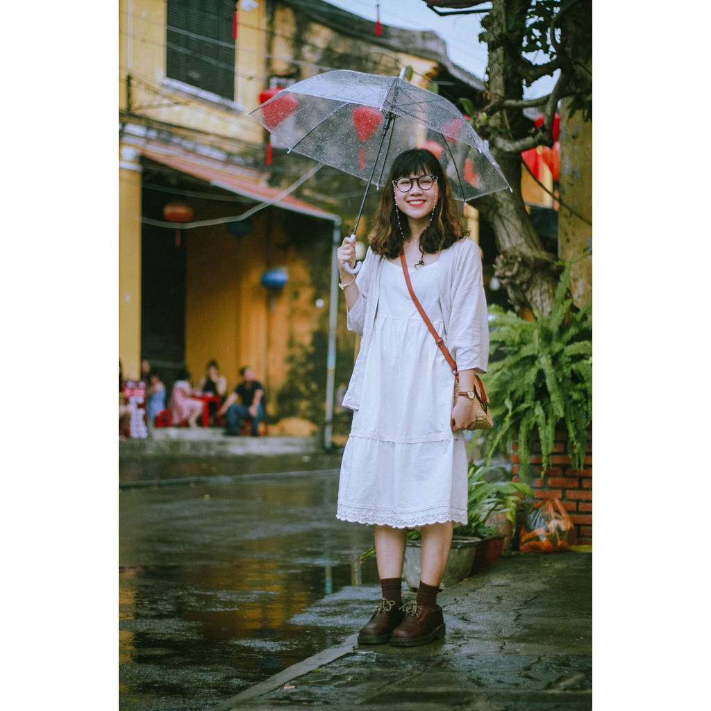 Váy 2 Dây Phối Ren Vải Đũi Vui Thu Đông Nhẹ Nhàng