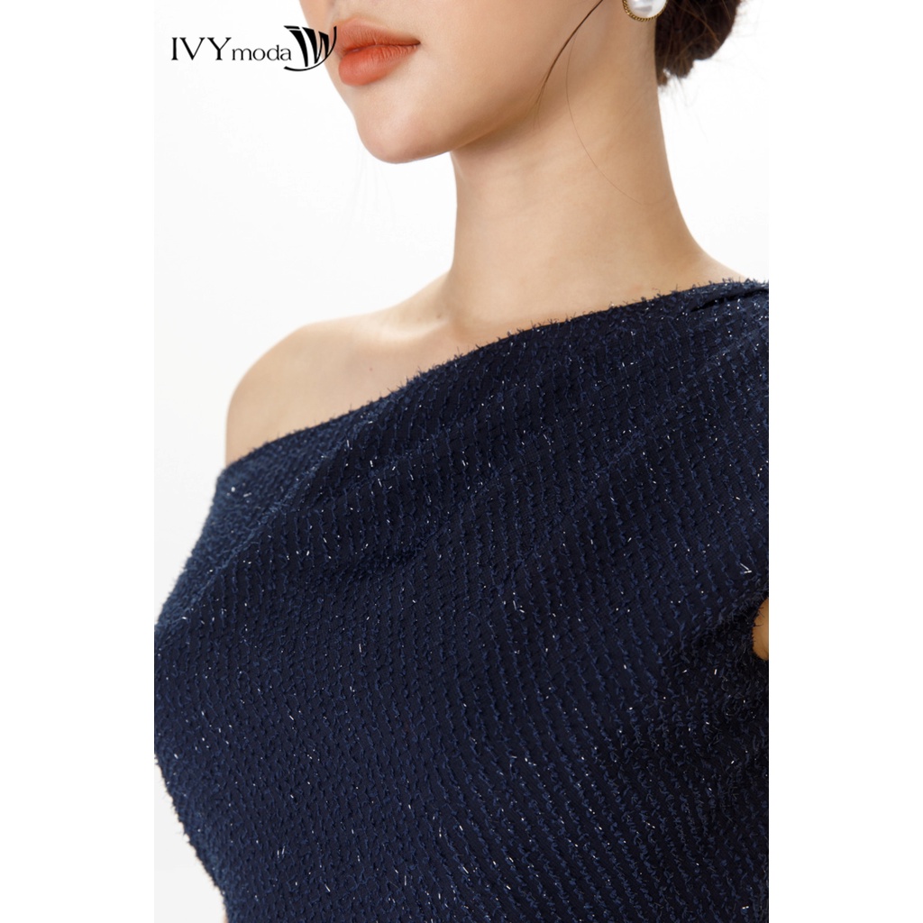 Đầm lệch vai ánh nhũ IVY moda MS 48T0080
