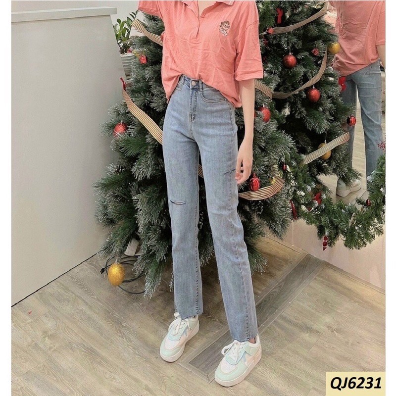 Quần bò jean nữ ống đứng co giãn 4 chiều jeans cạp cao phong cách style | BigBuy360 - bigbuy360.vn